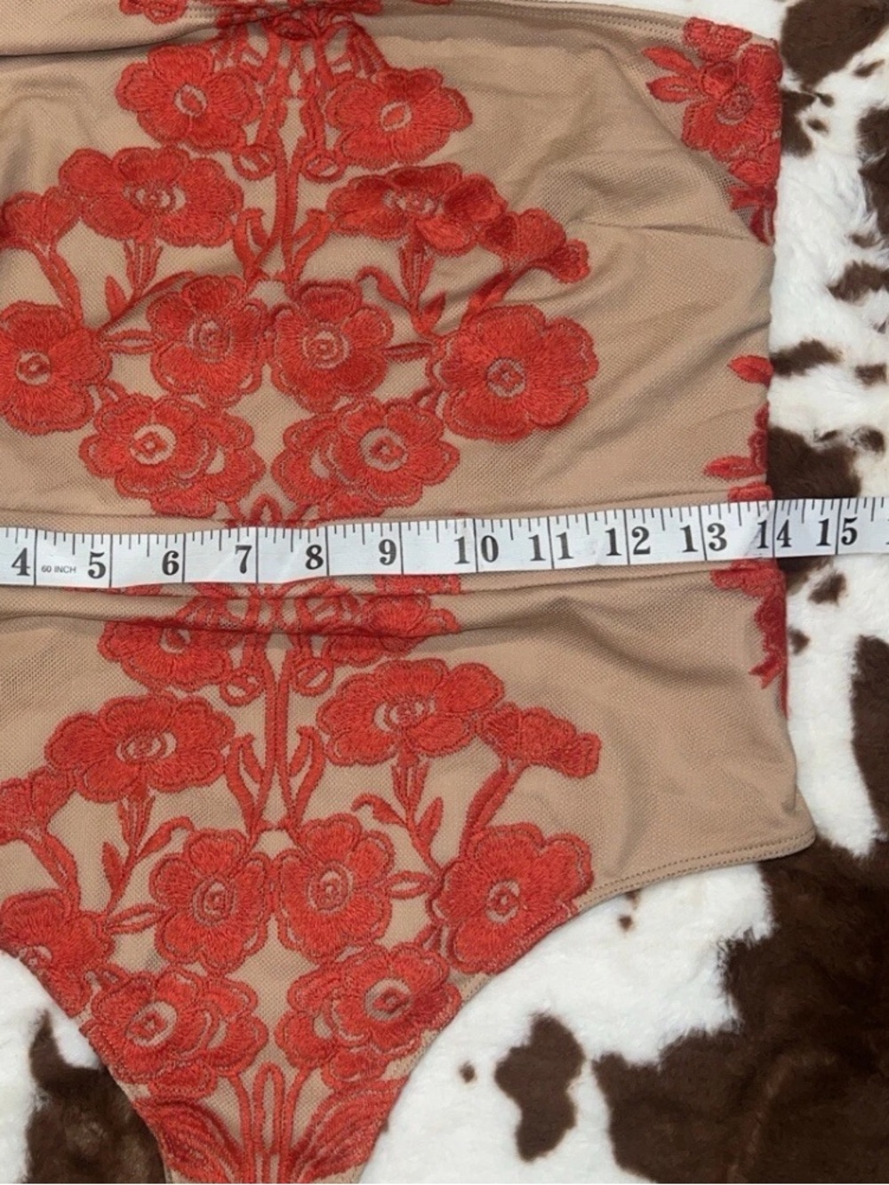 NWT For Love and Lemons Temecula One Shoulder Bodysuit Red/Nude - Picture 9 of 14